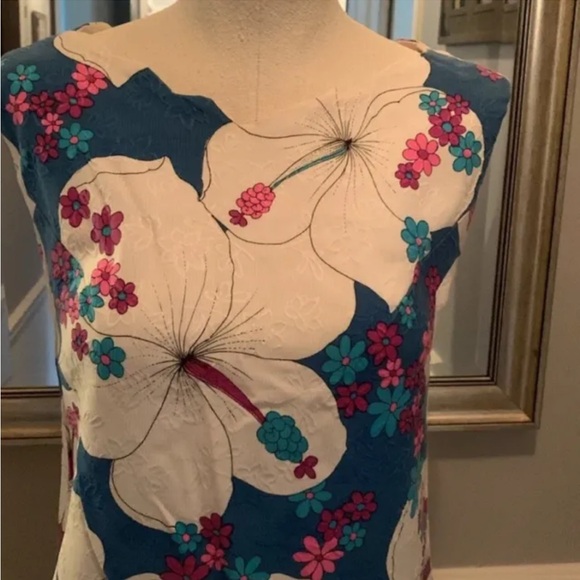 1960’s Vintage Hawaiian Surf Blue White Psychedelic Scalloped Hem Mini Dress EC - Picture 2 of 15